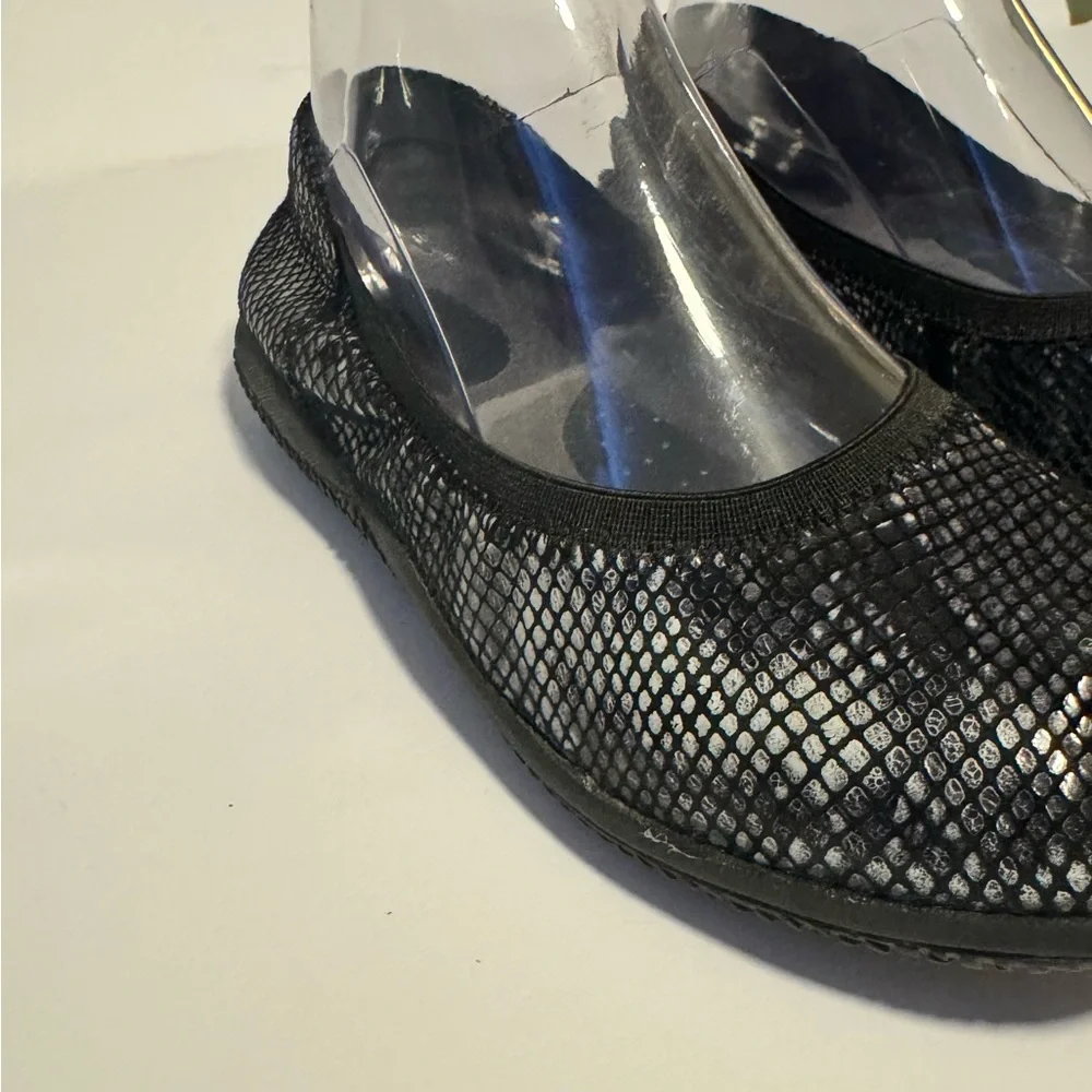 Softwalk Woman's 7 Narrow Black Silver Leather Ballerina Slip On Shoes Comfort